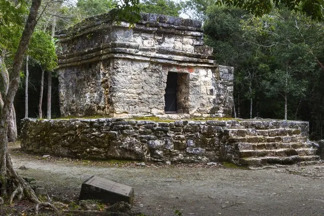 Ancient Mayan Civilization Ruins in San Gervasio Archeological Site, Cozumel Mexico