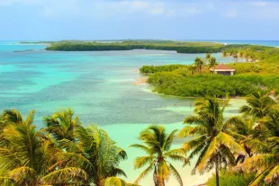 Plage de l’île Contoy. Parc national mexicain des oiseaux sauvages.